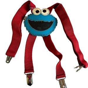 Antique Leather Cookie Monster Suspenders Kids Size